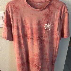 Old Navy Coral Tie-Dye Tee with Palm Graphic